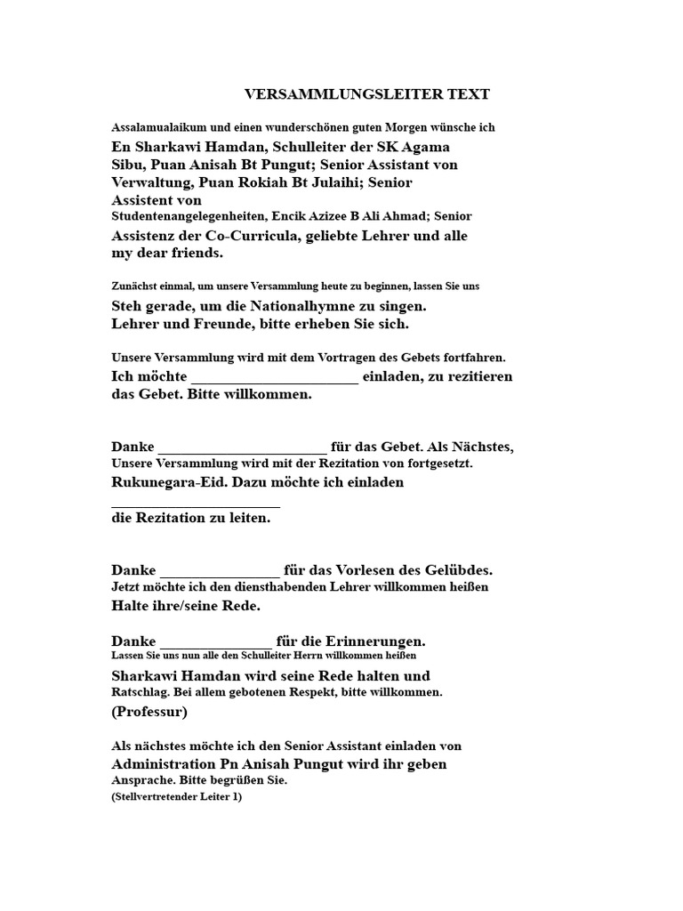 Versammlung Moderator Text | PDF