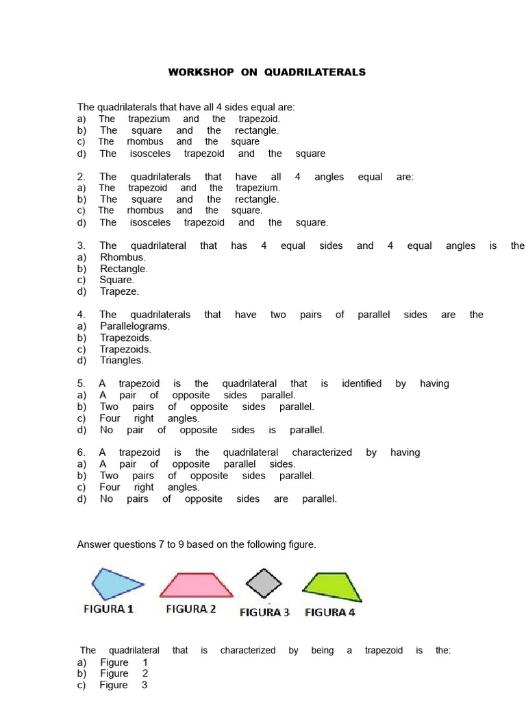 WORKSHOP On Quadrilaterals | PDF | Rectangle | Euclidean Plane Geometry