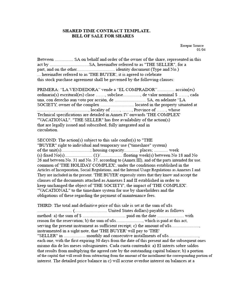 Timeshare Share Purchase Agreement Template | PDF | Interest | Payments