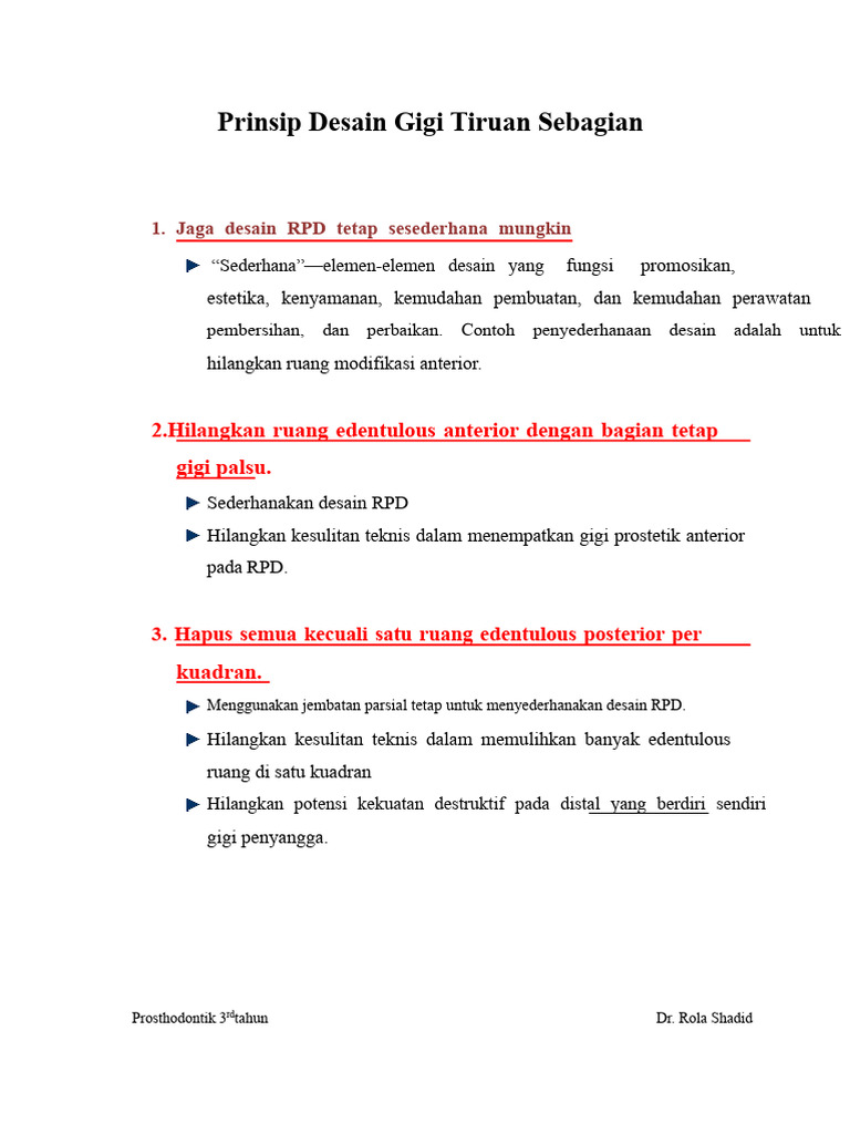 Prinsip Desain RPD untuk Gigi Tiruan | PDF