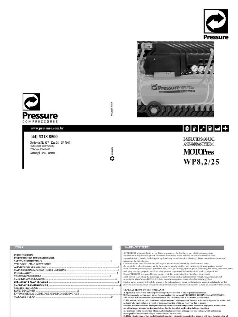 Air Compressor Manual Pressure 8 Feet 24 Liters 2 HP Motor Press PDF ...