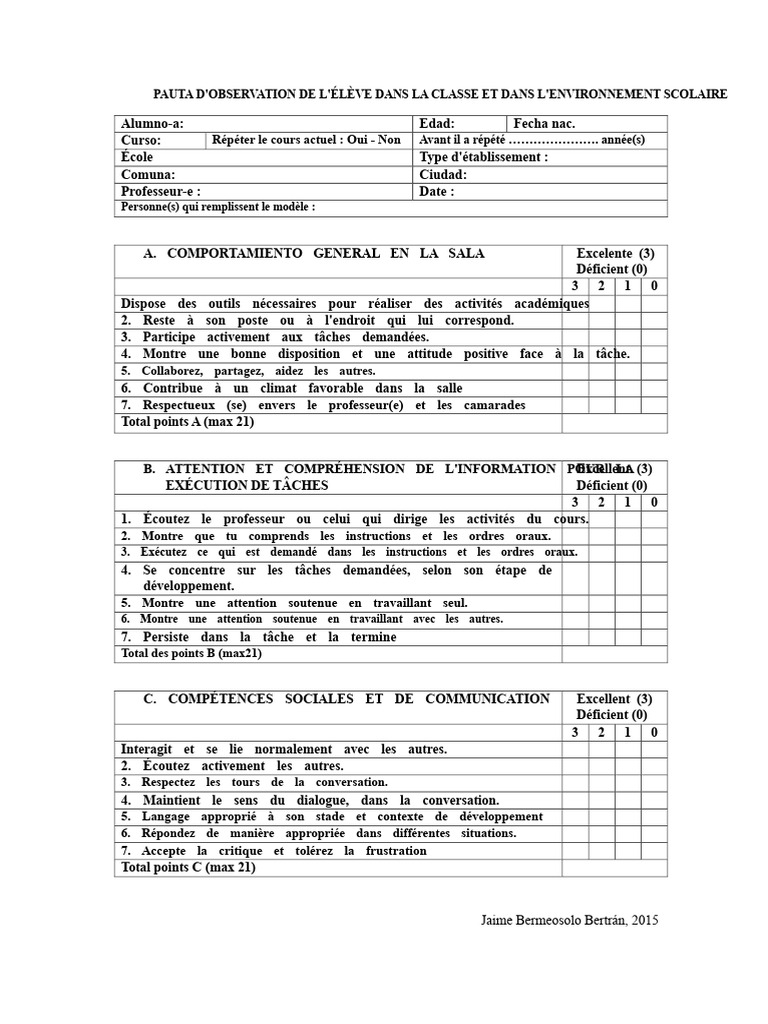 Évaluation du comportement scolaire de l'élève | PDF | Cognition