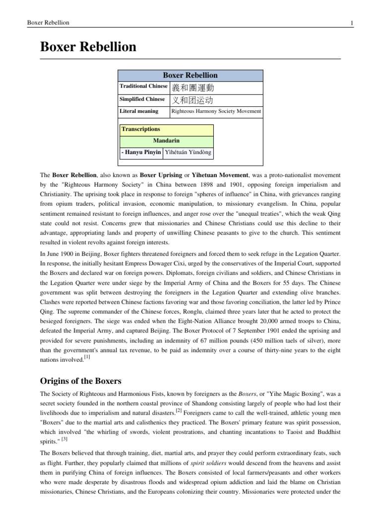 Boxer Rebellion PDF Qing Dynasty Unrest