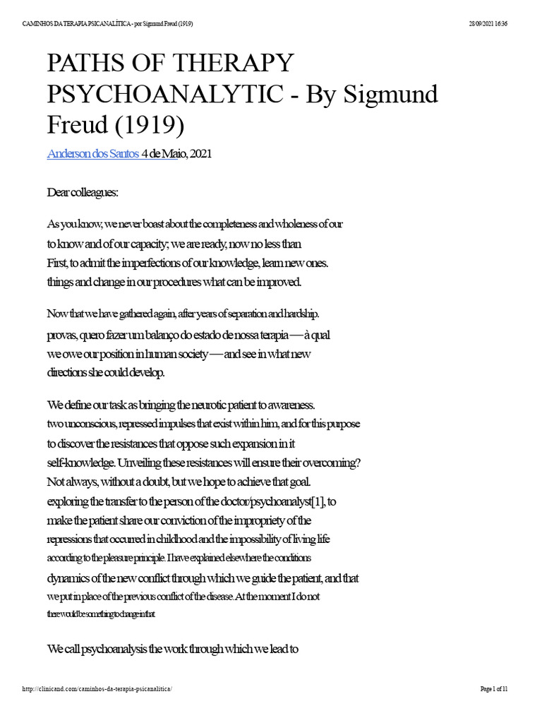 Paths of Psychoanalytic Therapy by Freud | PDF | Psychoanalysis | Neurosis