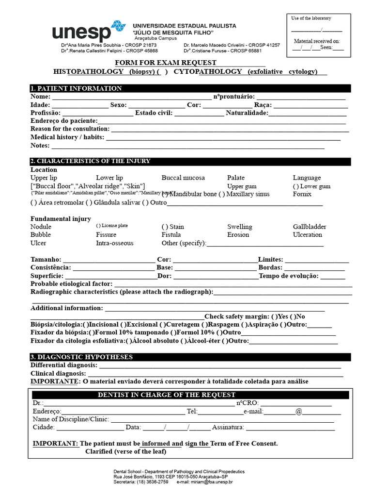 Single Exam Request Form | PDF | Cytopathology | Medical Diagnosis