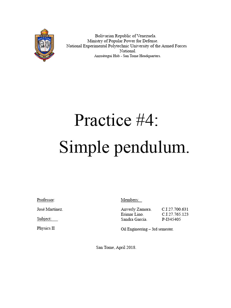 (REPORT N#4) Simple Pendulum | PDF | Pendulum | Oscillation