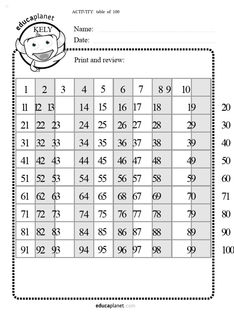 100 Number Table Activities Guide | PDF | Arithmetic | Mathematics