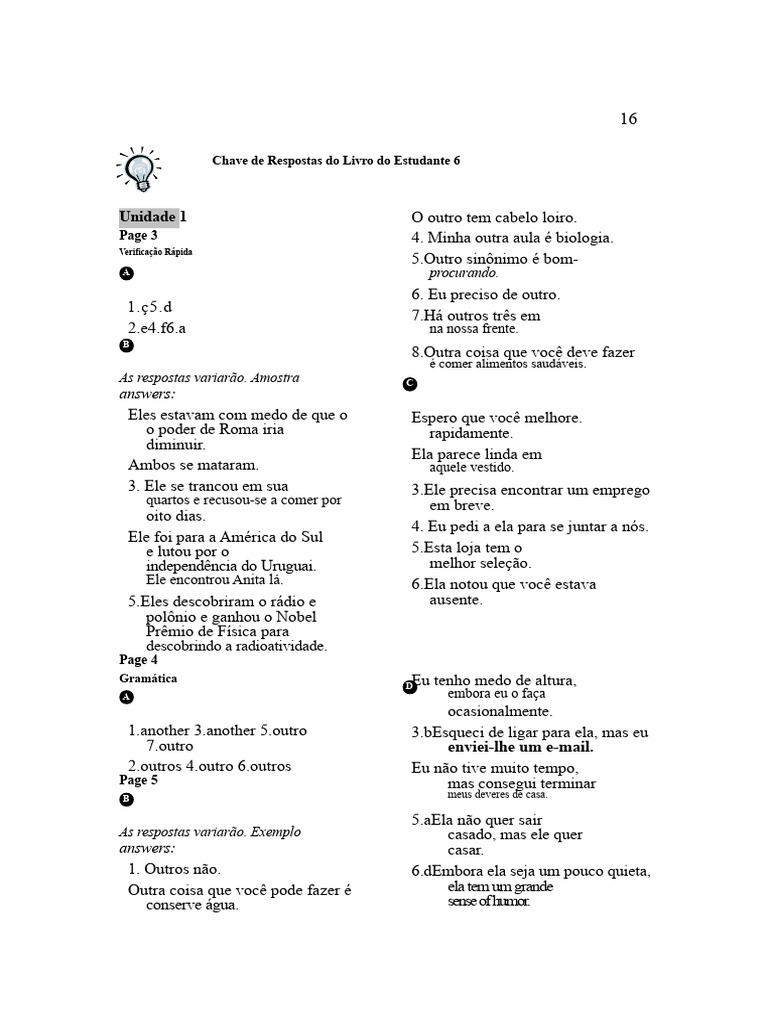 Respostas do Livro do Estudante 6 | PDF | Publicidade | Romeu e Julieta