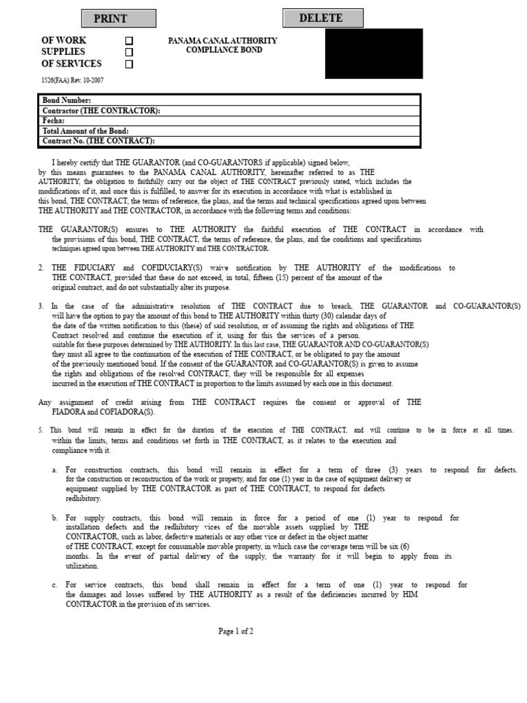 Panama Canal Authority Compliance Bond | PDF | Surety | Business Law