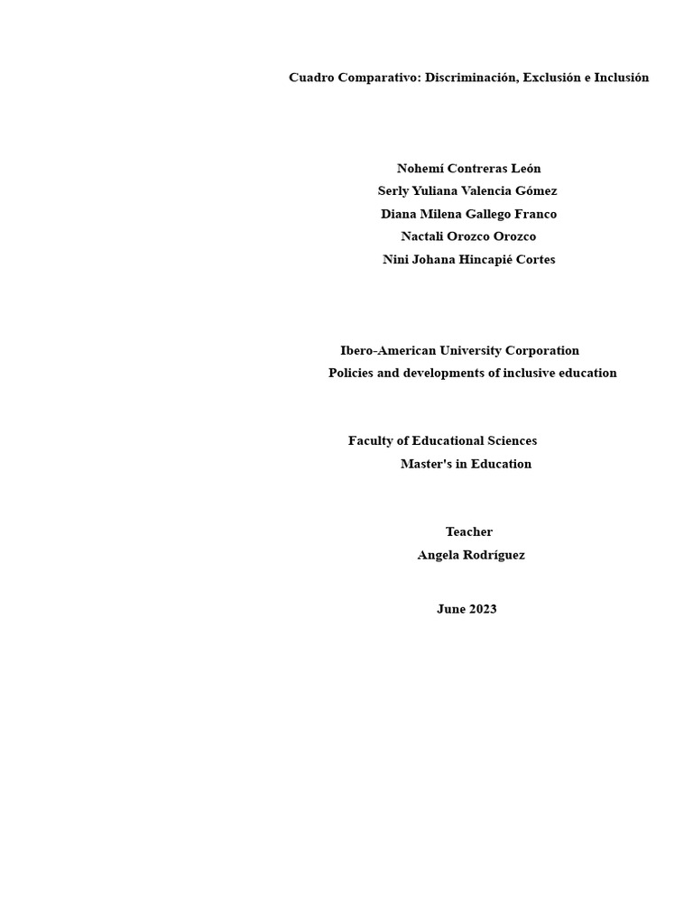 Discrimination vs. Inclusion in Education | PDF | Social Exclusion ...