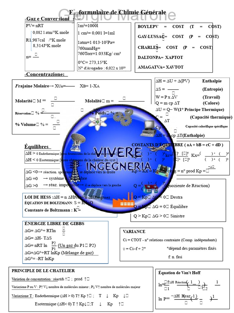 Concepts clés de chimie générale | PDF | Équilibre chimique | Chimie ...