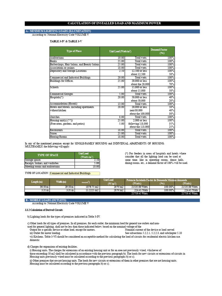 Installed Load & Power Calculation Guide | PDF | Electric Motor ...