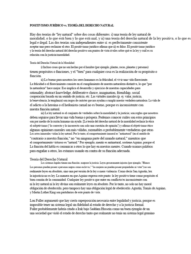 Positivismo Jurídico y Derecho Natural | PDF | La Ley natural | Moralidad