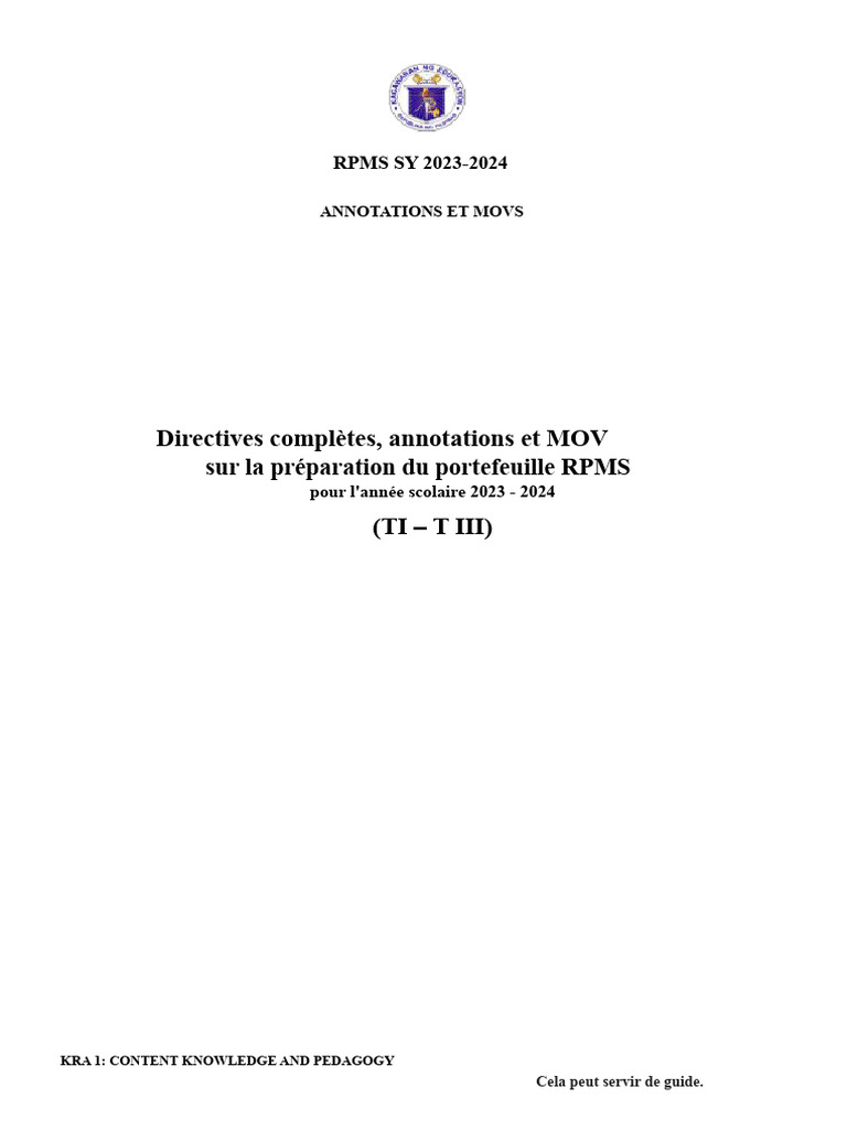 RPMS 2023-2024 : Guide d'Annotations et MOVs | PDF | Apprentissage ...