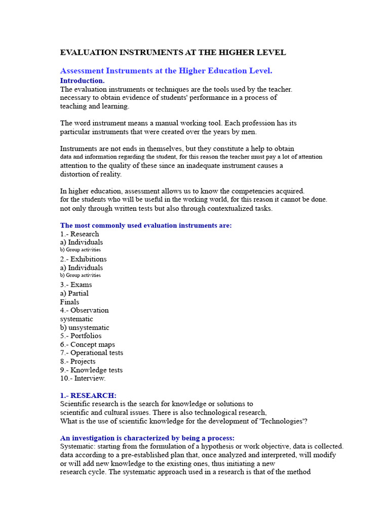 Evaluation Instruments in Higher Education | PDF | Educational ...