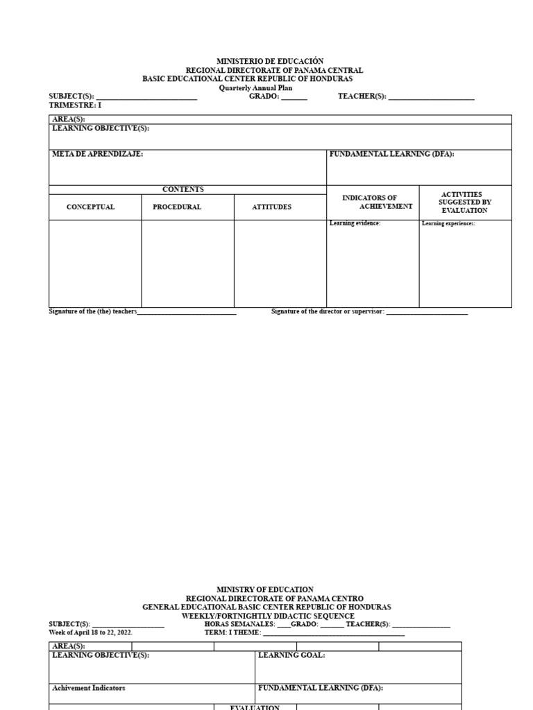 Official Format of Weekly Biweekly Didactic Sequence 2022 | PDF ...