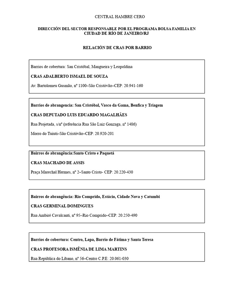 CRAS e Programas de Assistência no RJ | PDF | Brasil