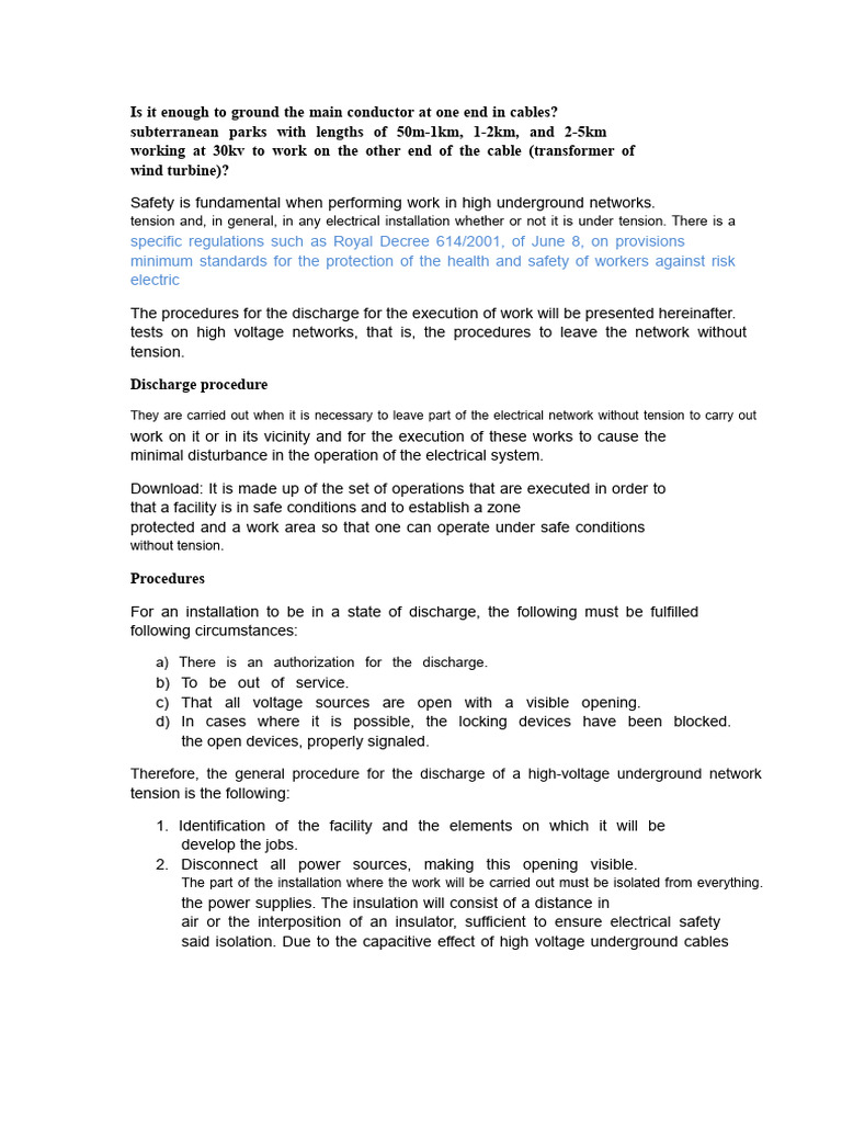 High-Voltage Cable Discharge Procedures | PDF | High Voltage ...