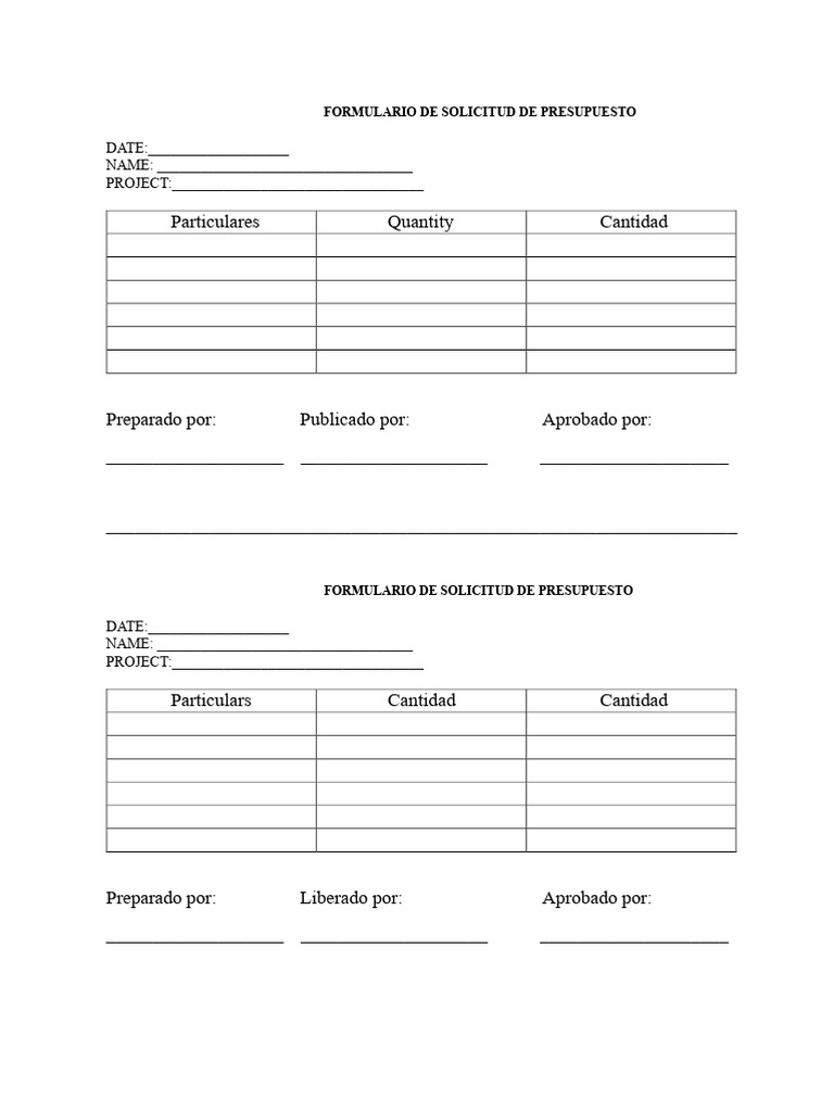 Formulario de Solicitud de Presupuesto | PDF
