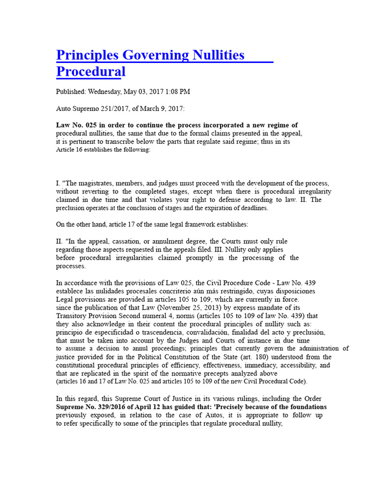 Principles of Procedural Nullities Explained | PDF | Annulment ...
