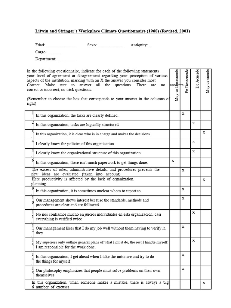 Workplace Climate Questionnaire 2001 | PDF | Business | Psychological ...