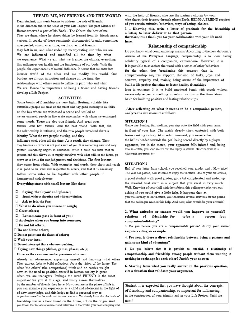 The Role of Friendship in Life Projects | PDF | Interpersonal ...