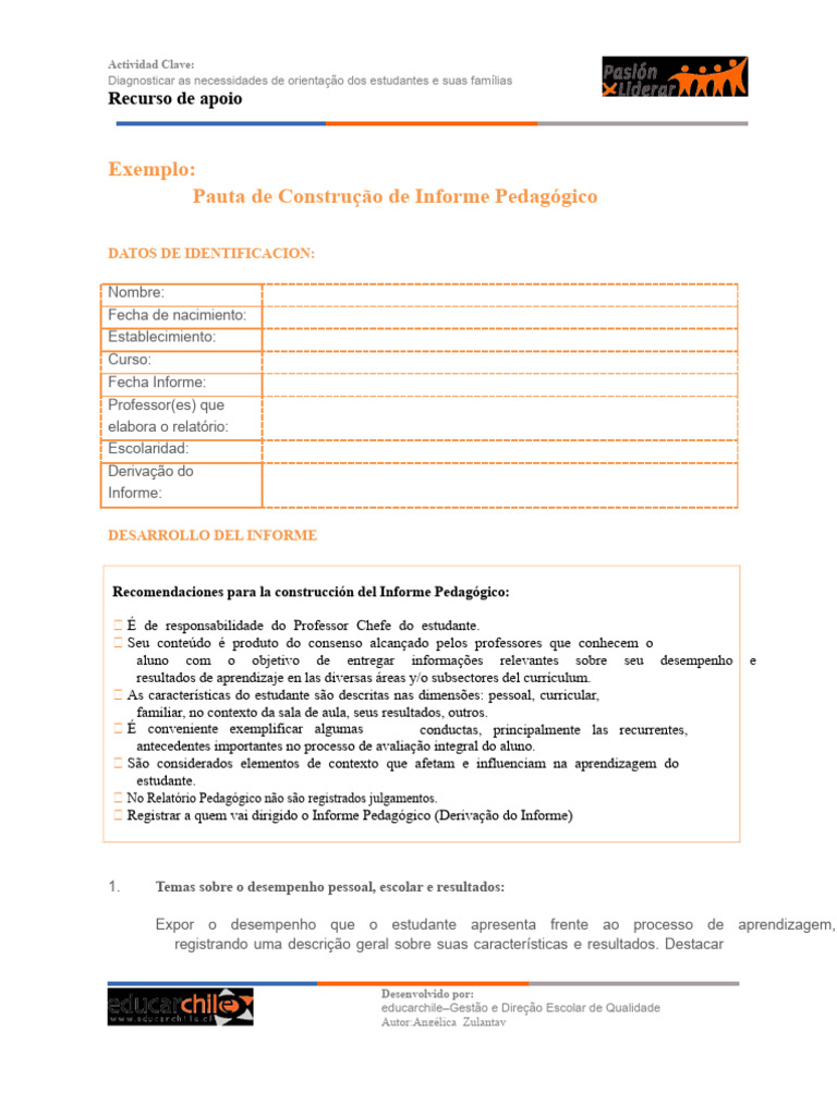 Informe Pedagógico: Estrutura e Recomendações | PDF | Pedagogia ...