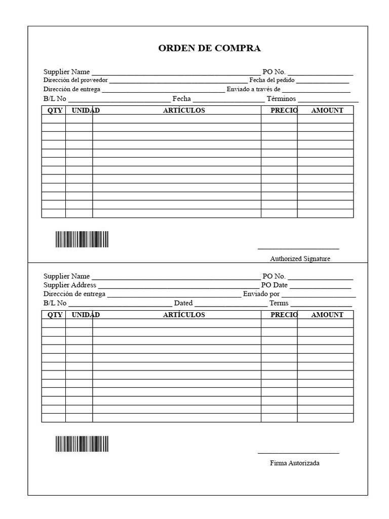 Formato de Muestra de Orden de Compra | PDF