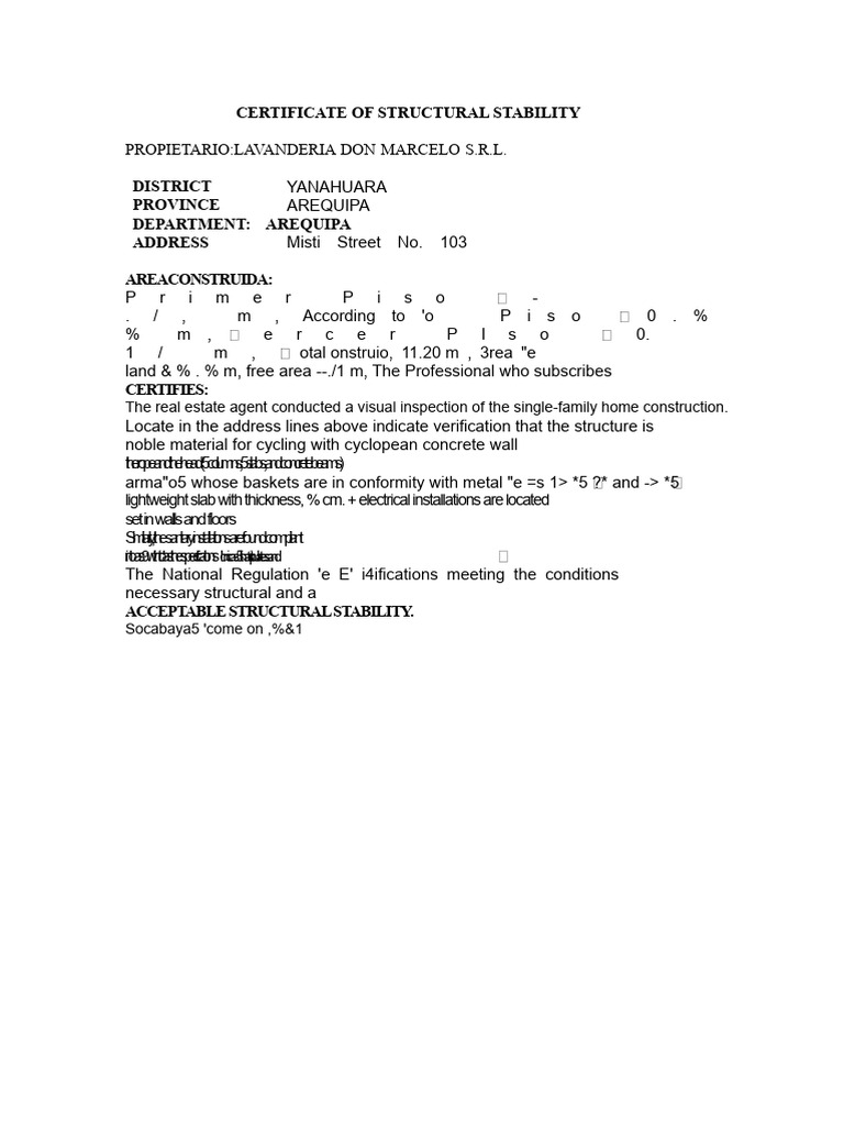 Certificate of Structural Stability | PDF
