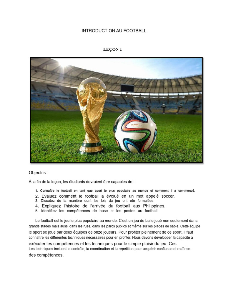 Introduction au Football : Histoire et Compétences | PDF | Règles et ...