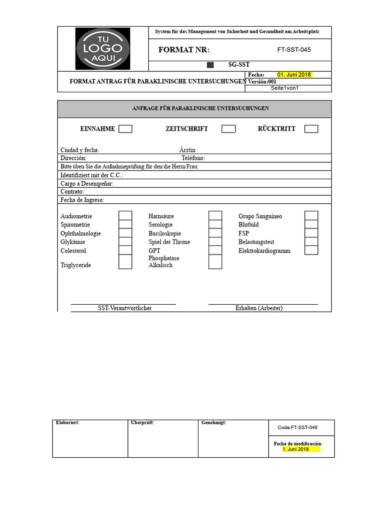 FT-SST-045 Formular Antrag für paraklinische Prüfungen | PDF