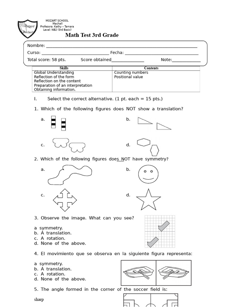 3rd Grade Math Test: Geometry Skills | PDF | Symmetry | Geometry