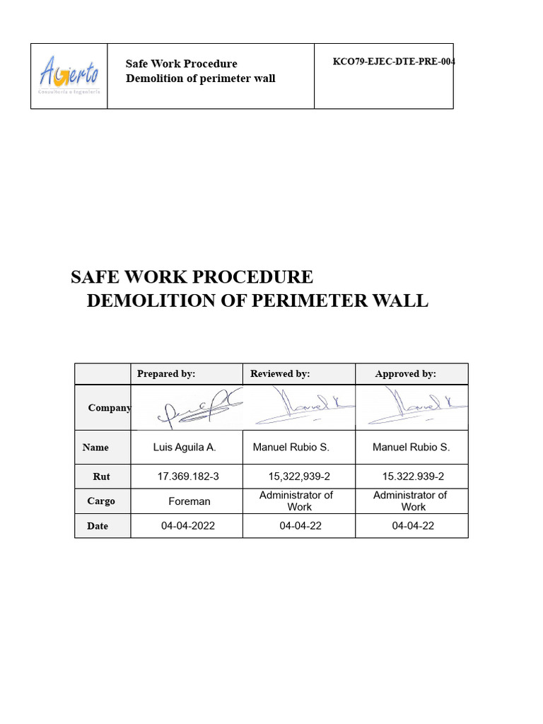 Safe Demolition Procedure for Walls | PDF | Demolition | Ultraviolet