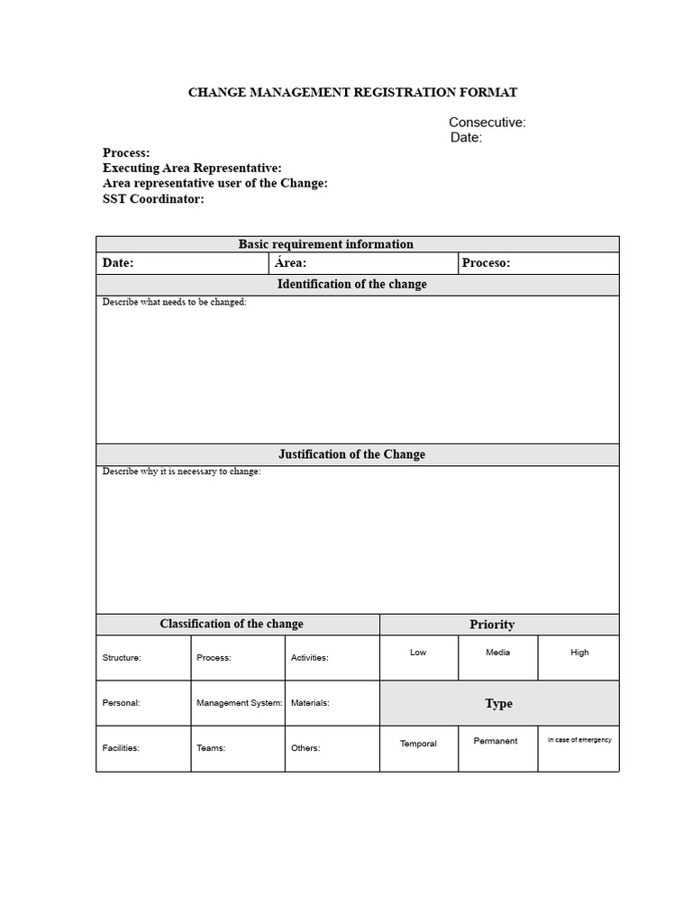 Change Management Registration Template | PDF