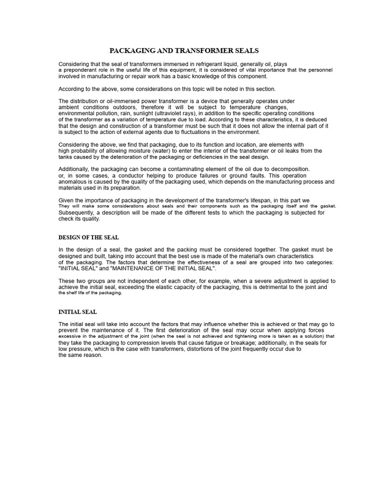 Transformer Seal Design and Packaging | PDF | Mechanical Engineering