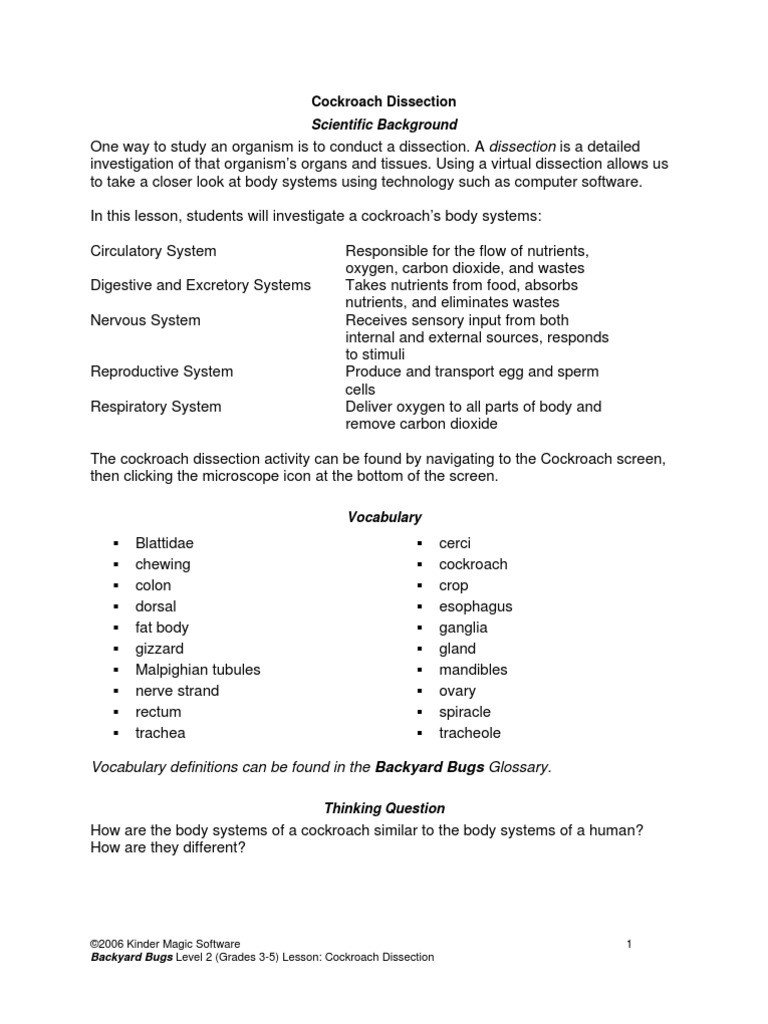 Cockroach Dissection PDF