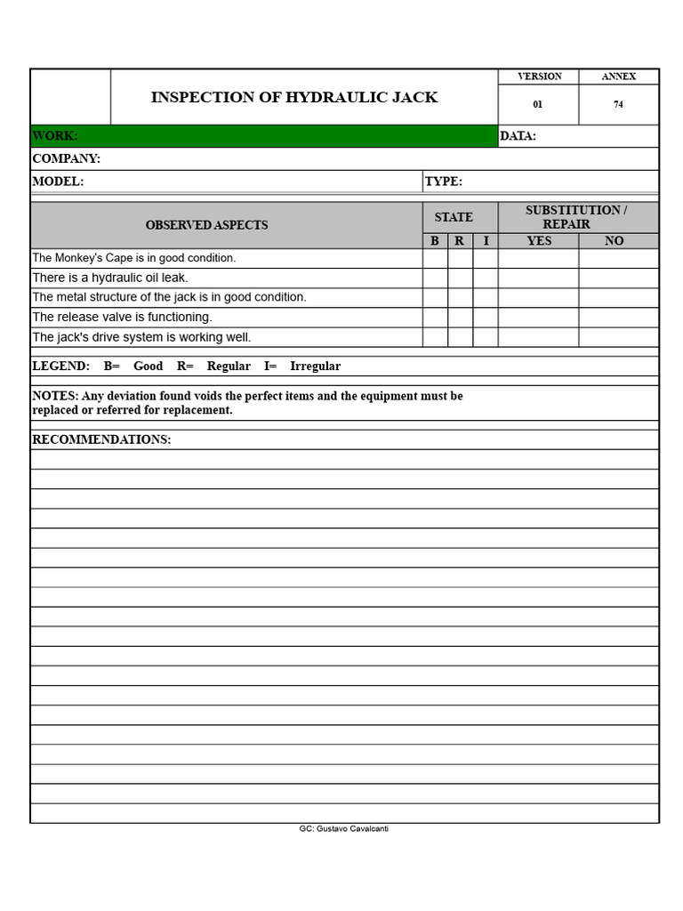 Hydraulic Jack Inspection Report | PDF