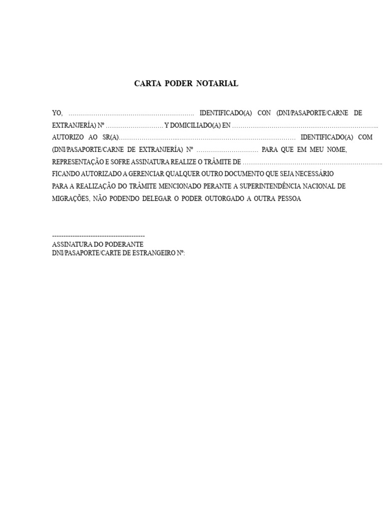 Modelo de Carta Poder Notarial | PDF