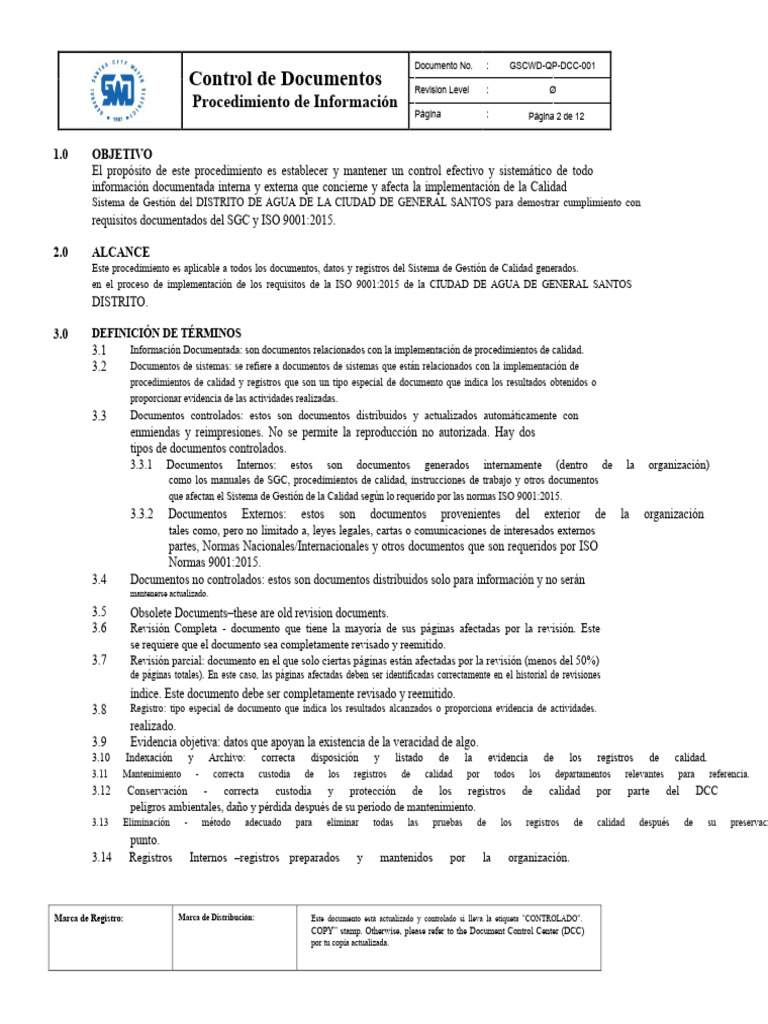 Control de Documentos ISO 9001:2015 | PDF | Sistema de manejo de ...