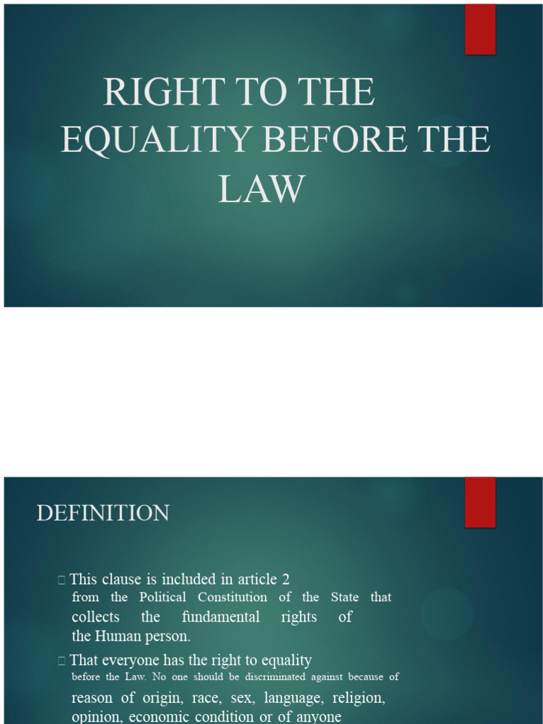 Right To Equality Before The Law | PDF