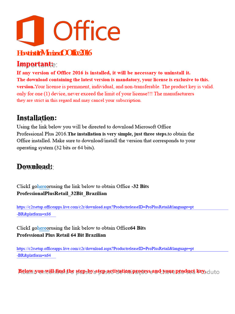 Install and Activate Office 2016 Guide | PDF | Microsoft Office | Microsoft