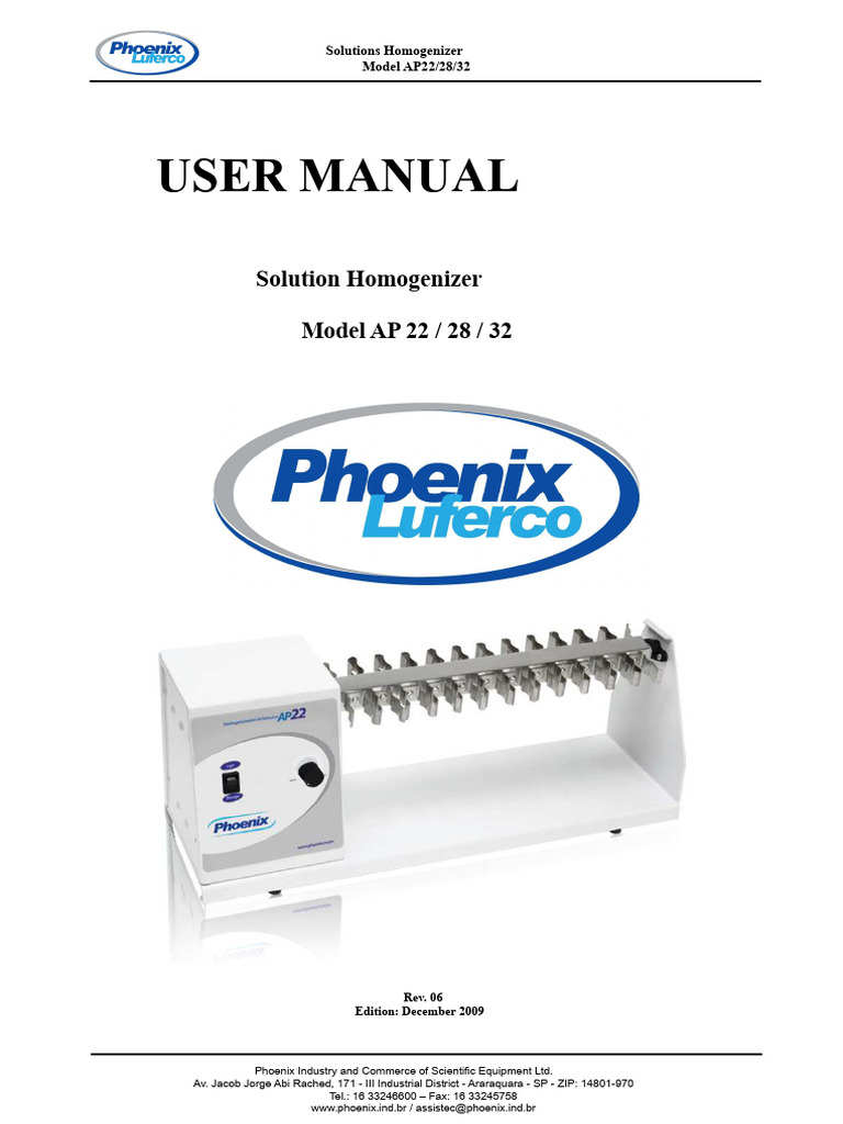 AP22/28/32 Homogenizer User Manual | PDF | Electricity | Electrical ...