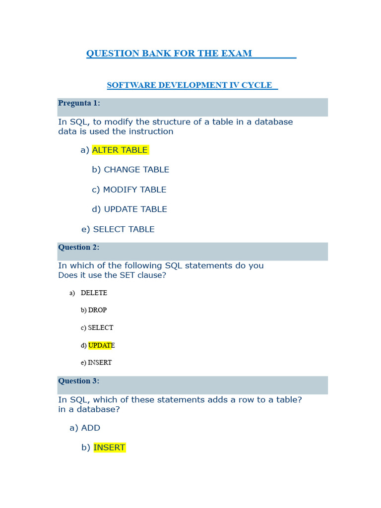 Bank of Software Development Questions IV CYCLE | PDF | Class (Computer ...