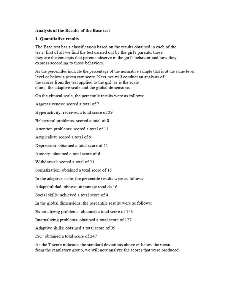 Analysis of The Results of The Basc Test | PDF | Autism | Asperger Syndrome
