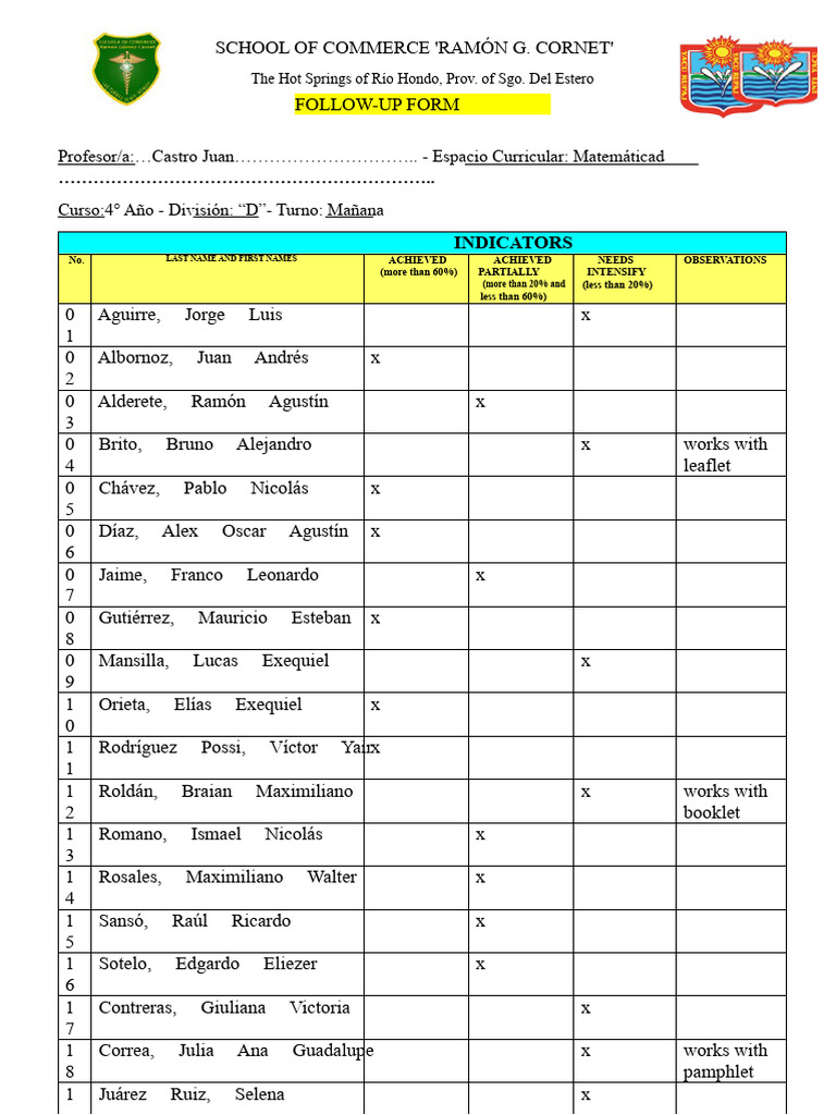 4th D - Tracking Sheet - Mathematics | PDF