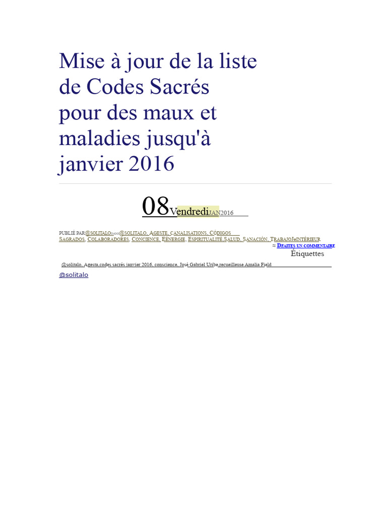 Codes sacrés pour la santé et guérison | PDF | Maladies et troubles