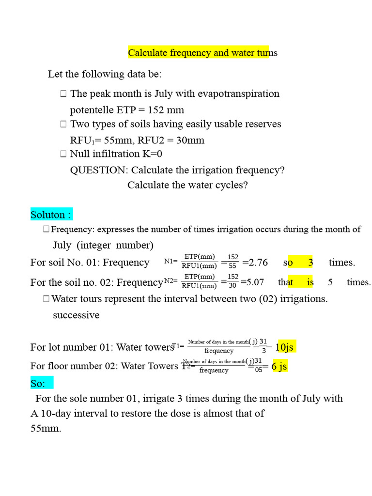 Irrigation Frequency and Water Cycles Calculation | PDF