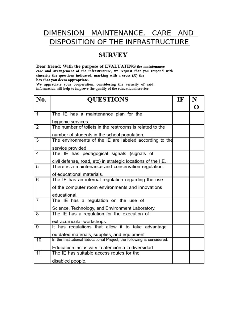 Infrastructure Maintenance Survey Guide | PDF