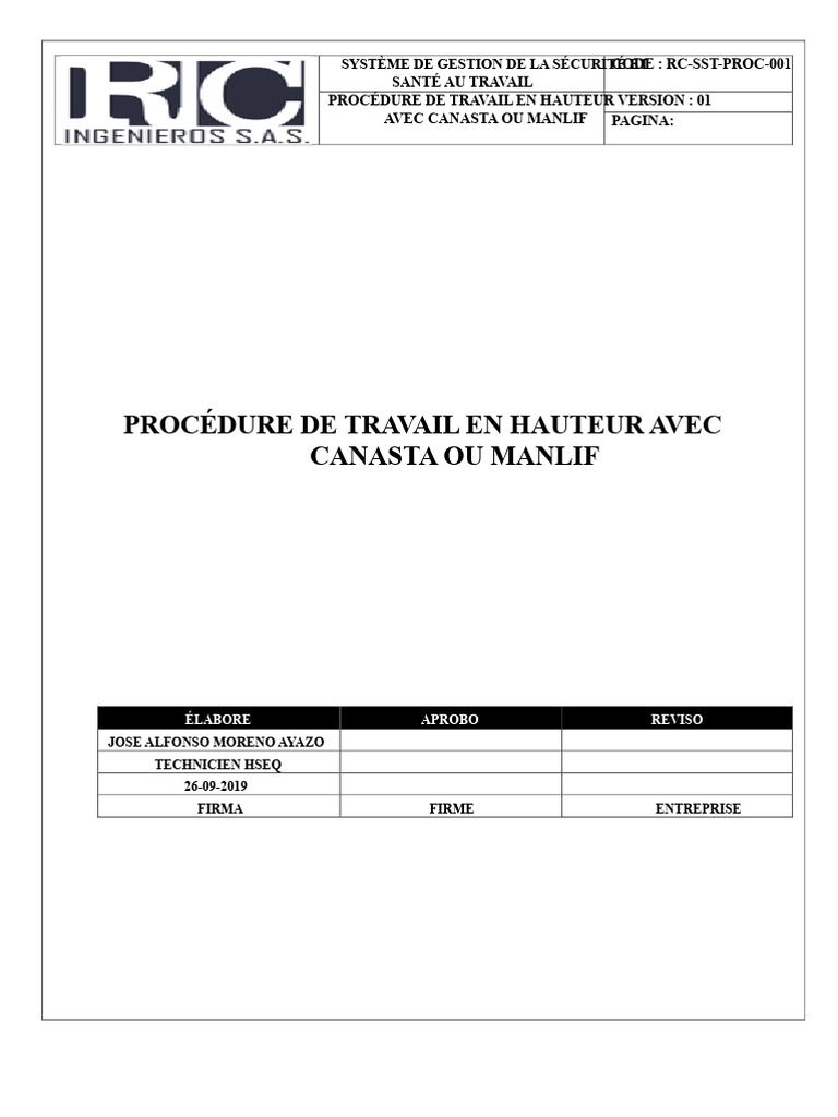 Procédure de Travail en Hauteur avec Manlift | PDF | Sécurité