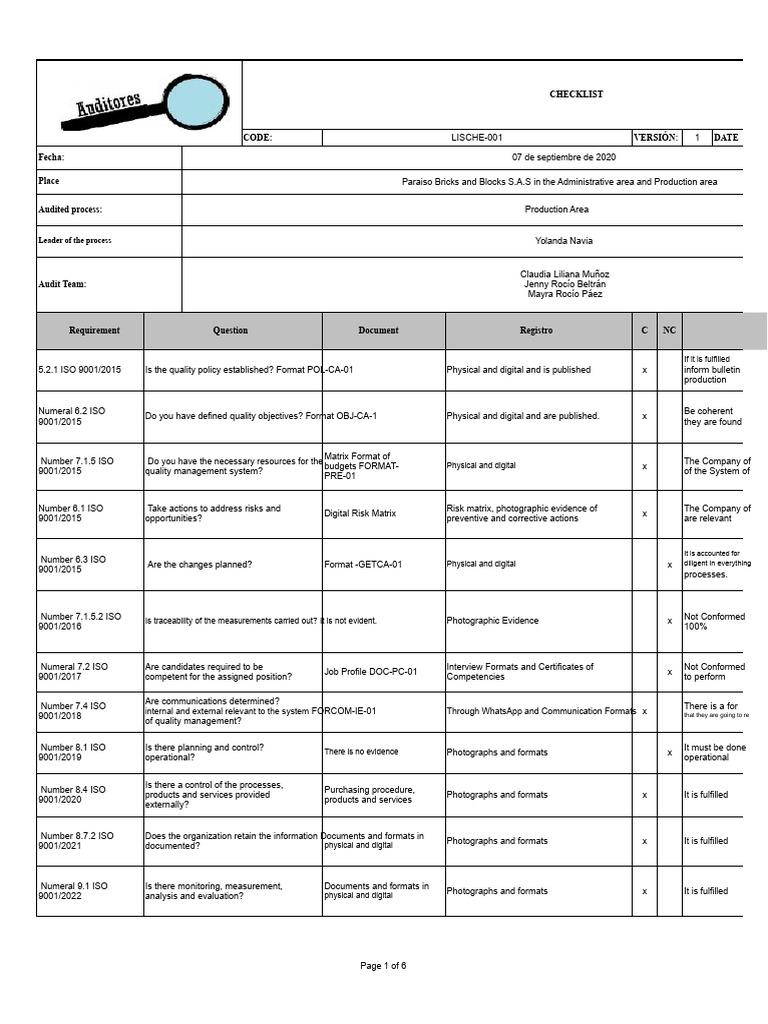 Checklist Format | PDF | Audit | Quality Management